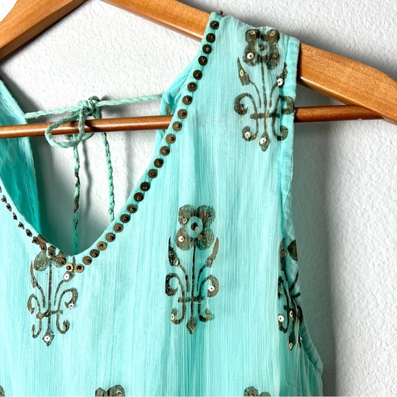 Beachy Printed Mini Dress with‎ Bead and Sequin Detail Resortwear Size Large - Picture 2 of 10